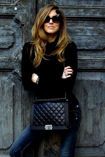 Chiara Ferragni of the Blond Salad looking gorgeous in a simple ensemble and her Chanel Boy