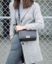 Relaxed grey look and the perfect black Chanel Boy bag